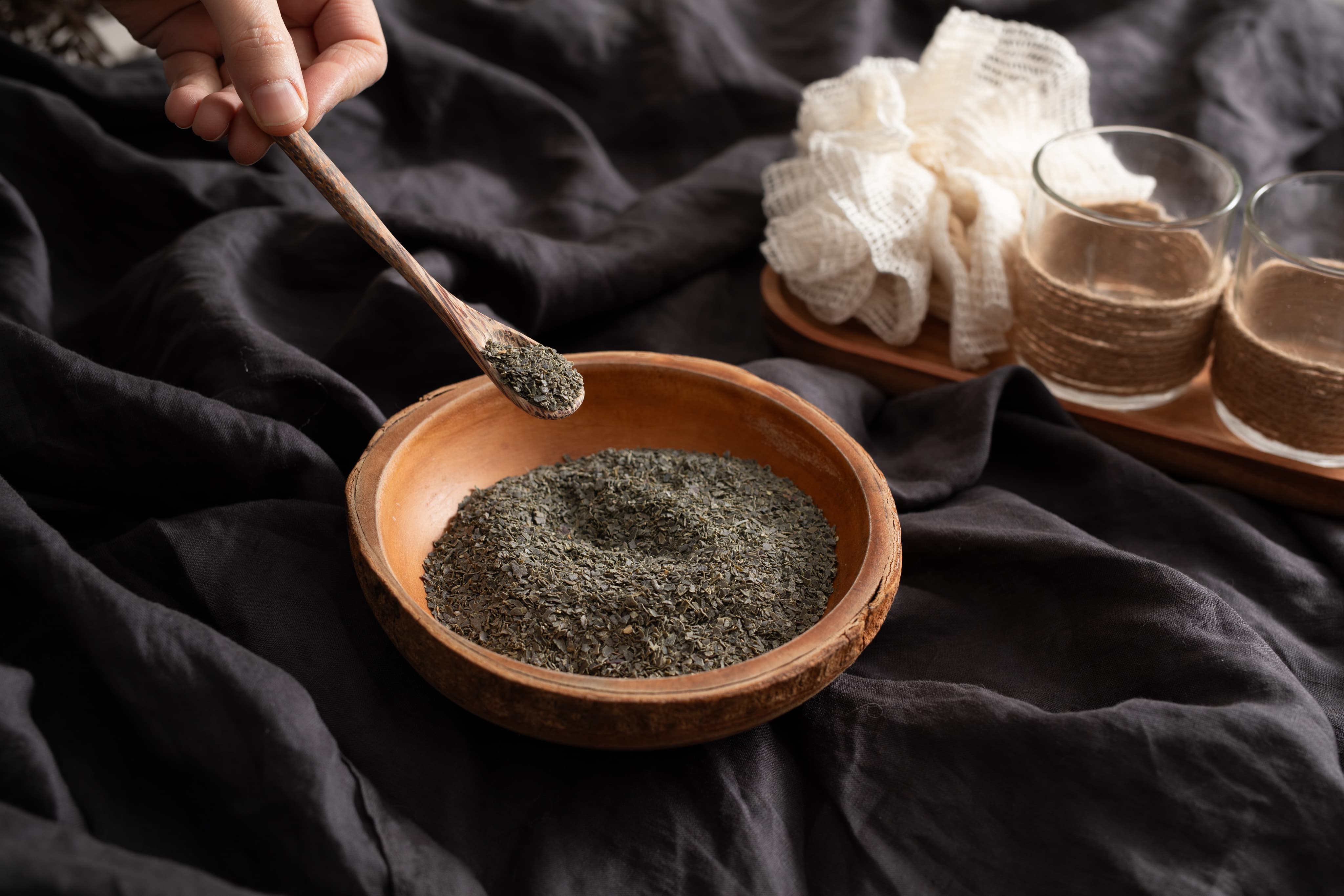Bowl of powdered seaweed