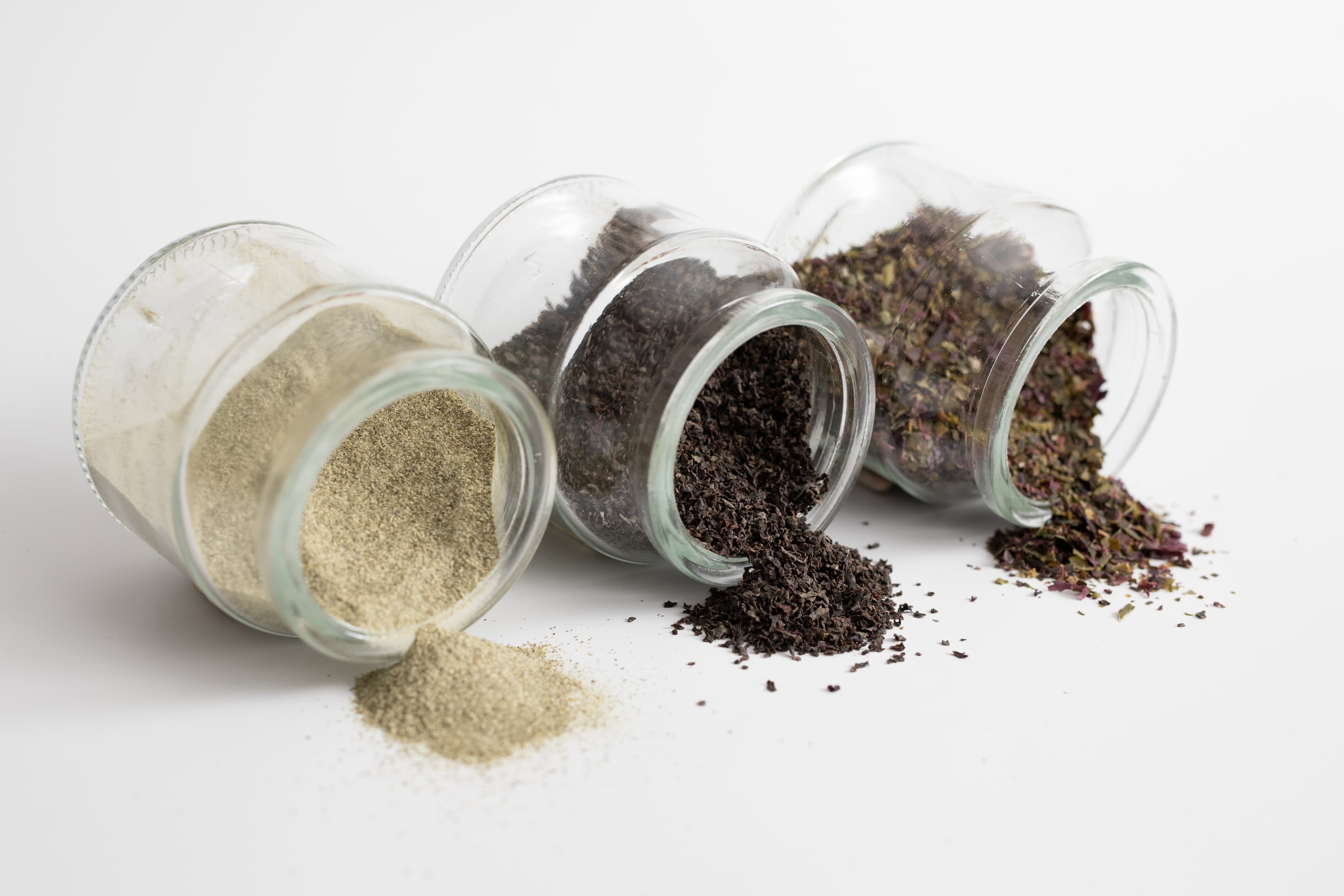 Jars of powdered dried seaweed